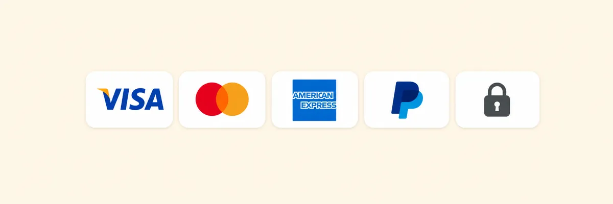 Métodos de pago aceptados: Visa, Mastercard, American Express y PayPal
